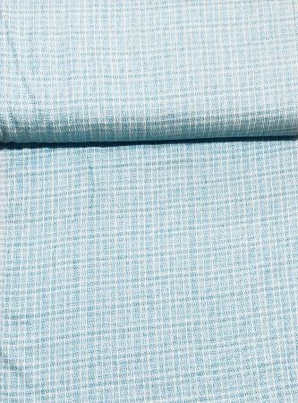 Marcus Primo Flannel R09-U014-0142 small plaid/basket weave in two shades of teal blue with a yellow stripe.