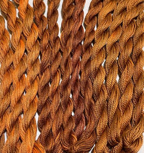 Load image into Gallery viewer, Hand Dyed Threads in Russet - more brown than orange - in floss, #12 and #8 pearl cottons.
