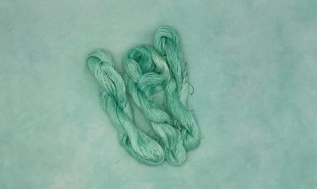 Hand dyed cotton floss, #12 & #8 pearl cottons in a soft bluish green. 
