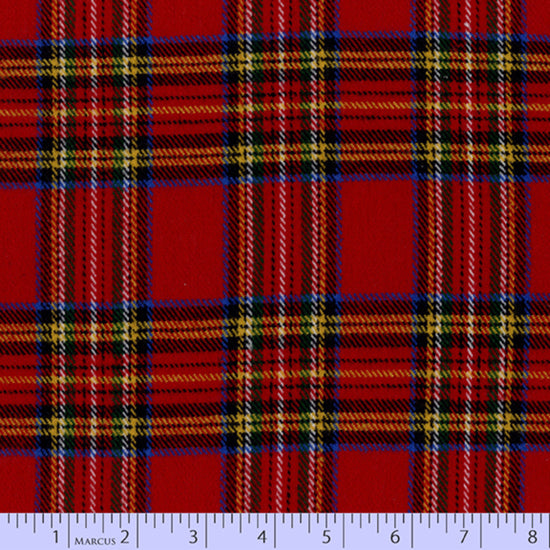 Flannel Tartan with red base and yellow blue and black plaid