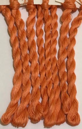 A warm orange in our hand dyed floss, #12  & #8 pearl cotton threads.