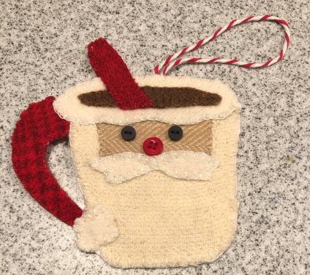Wool applique Santa Cocoa Mug Ornament Kit