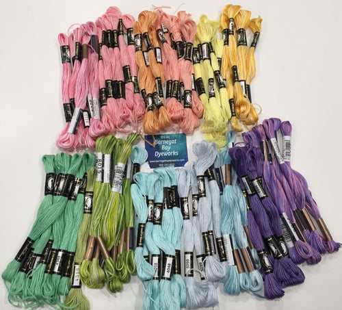 Large bundle of embroidery floss in spring colors