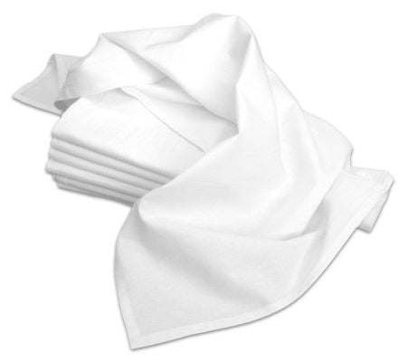 Flour Sack Tea Towels - Premium Quality 28in x 28in Approx. Size. 100% cotton, pre-washed, resistant to unraveling, highly absorbent, lint-free, and get softer with every use. All the nubs & imperfections are characteristics of this fine towel.