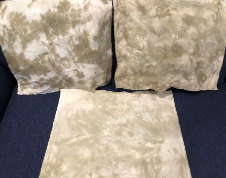 Hand dyed, mottled fabrics in shades of brown & tans in cotton, flannel and linen.