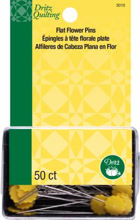 Flat Flower Pins, metal, 50 to a package, allows you to pin layers of fabric together and cut with a ruler and rotary cutter without wobbling!
