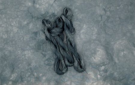 Hand dyed threads - cotton floss, #12 & #8 pearl cottons, in a dark gray green.