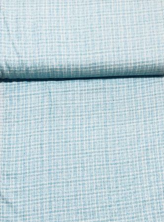 Marcus Primo Flannel R09-U014-0142 small plaid/basket weave in two shades of teal blue with a yellow stripe.