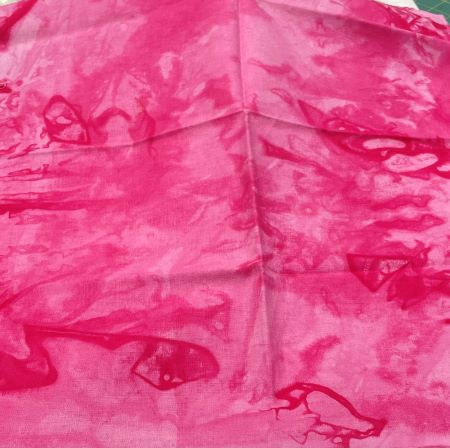 Pinky Red hand dyed linen fabric with heavy mottling giving lots of shades of the same color. Good for embroidery by hand or machine, quilting, wool applique backs and more!