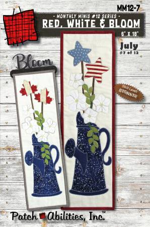 Wool or Cotton applique pattern of a vintage watering can with petunias and stars or petunias and Canadian maple leaves.