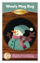 Load image into Gallery viewer, Wool applique pattern for a snowman mug rug.
