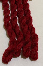 Load image into Gallery viewer, Strawberry Wine hand dyed #8 wool thread in a medium, red for wool applique, embroidery, crewel any hand stitching.
