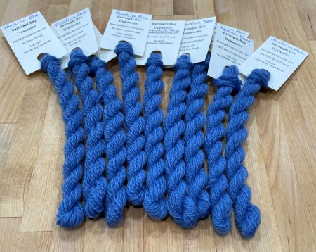 This wool thread is a medium blue - think blue bells, the sky, a lake surface, the shine on blue berries and more.