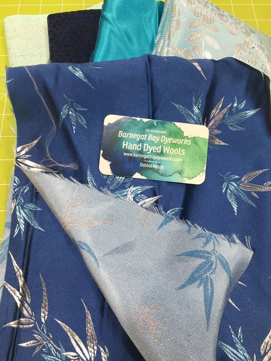 Five blue fabrics for crazy quilting
