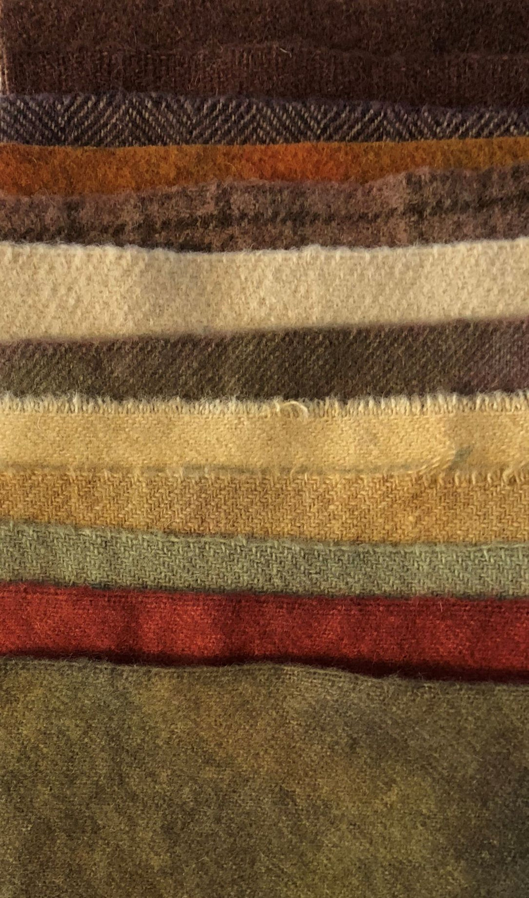 Twelve different 5" wool squares in tans and browns