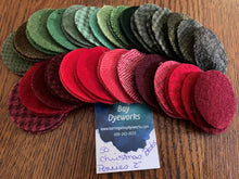Load image into Gallery viewer, Fifty, die cut red and green wool pennies. in a bright colorway.
