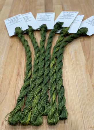 Hand Dyed Thread #12 Perle/Pearl Cotton in variegated yellow greens