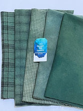 Load image into Gallery viewer, Green Evergreen Mottled Colorway Hand Dyed Wool Fabric Bundle
