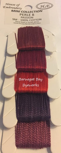 House Of Embroidery Perle #8 Passion Collection - a brownish red, dark red, medium red, eggplant and a  medium light brown