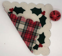 Load image into Gallery viewer, Pre cut square mat with holly leaves and berries and showing the flannel back.  Wool applique with die cut pieces technique.

