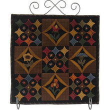 Load image into Gallery viewer, Wool applique hanging in a 3 block by 3 block setting with flowers and diamond shapes.
