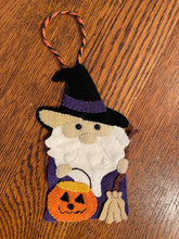 Load image into Gallery viewer, Wool applique gnome dressed as a witch ornament
