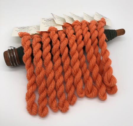 Hand dyed wool threads in a lighter shade of Pumpkin Spice orange - perfect for hand stitching Fall themes, pumpkins, flowers and more.