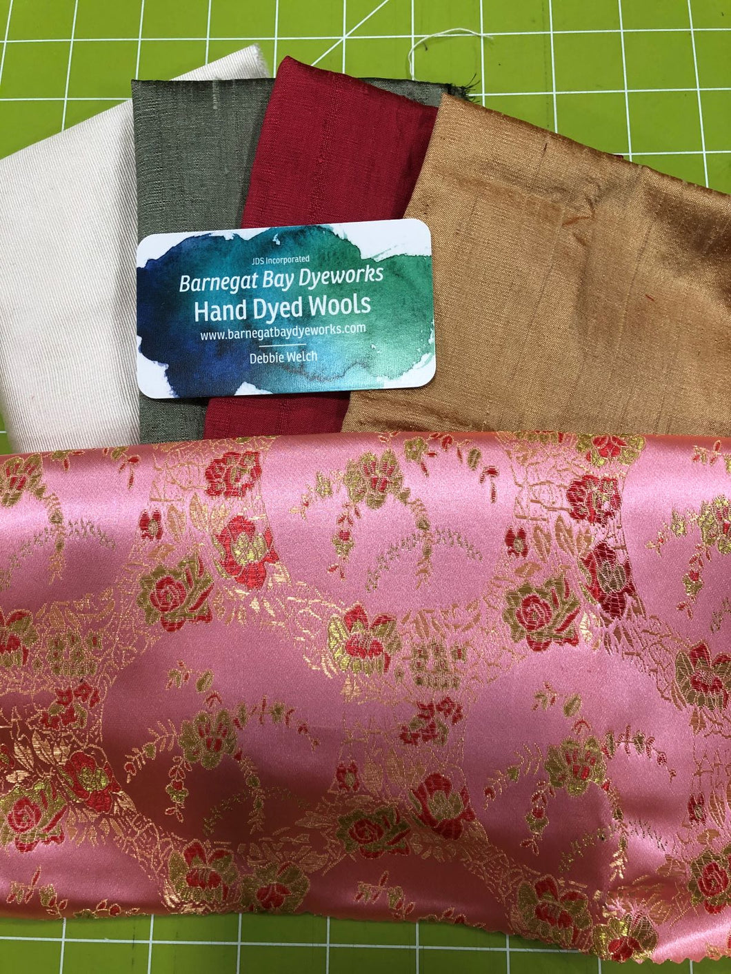 Crazy Quilt Pink Roses Collection red & gold roses on a pink satiny fabric with a white, black, red and gold coordinate