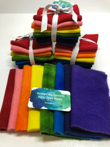 Rainbow Hand Dyed Wool Bundle with a red, pink, orange, yellow, green blue, navy and purple