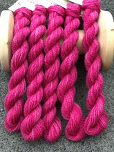 Load image into Gallery viewer, Hand dyed, medium dark, variegated pink wool skeins of thread.
