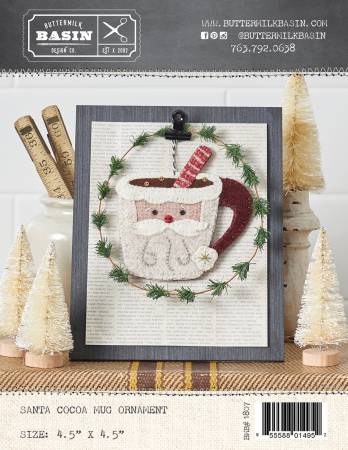 Trim the tree with the perfect ornament! Decorate your tree or home during the holiday season with this  Santa Mug wool applique ornament, that is quick to make, and great to give as a gift!