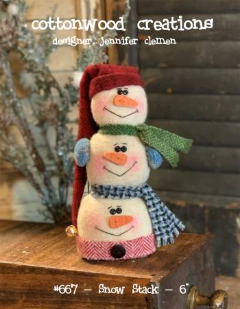 Snow Stack Pattern Cover - three snowman heads with button noses, stacked on top of one another with colorful scarves, hats and earmuffs.  6
