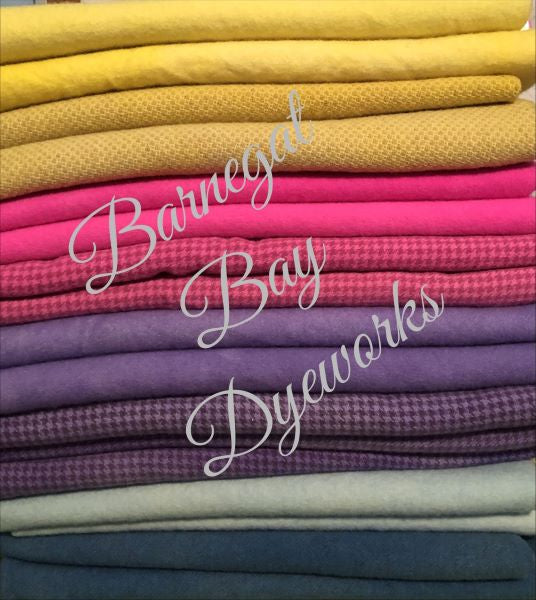 Eight pieces of hand dyed, felted 100% wool in pretty spring colors - two yellows, two pinks, two purples, two blues for wool applique.