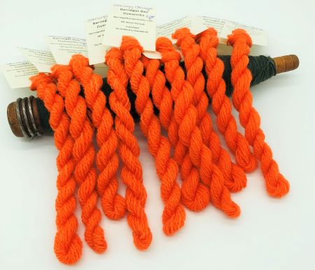 Hand dyed wool threads in a medium bright orange - perfect for Fall themes, pumpkins, flowers and more in any hand embroidery.