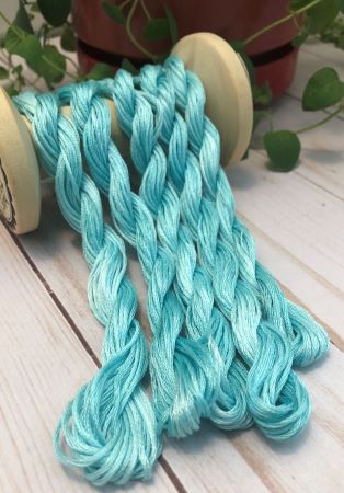 Hand Dyed Skeins of 6 strand floss for hand embroidery, wool applique, cross stitch, Sashiko and more in a soft teal.