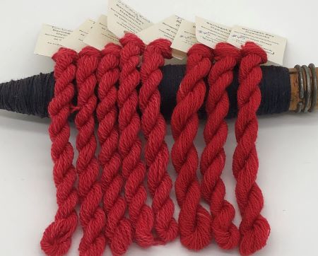 Hand dyed Turkey Red wool threads in two thicknesses for wool applique, Sashiko, and all hand stitching. 