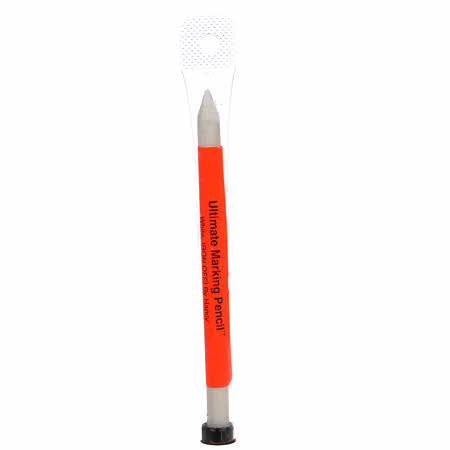 Ultimate Marking Pencil is a thick white pencil that makes stitching lines on medium and dark fabrics 