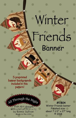 Five Winter Friends - snowmen to make into a wool applique banner with pre-printed backgrounds so no tracing!