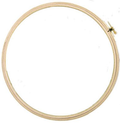 Thin, smooth, wood embroidery hoop with brass screw and fitting will last a lifetime. 